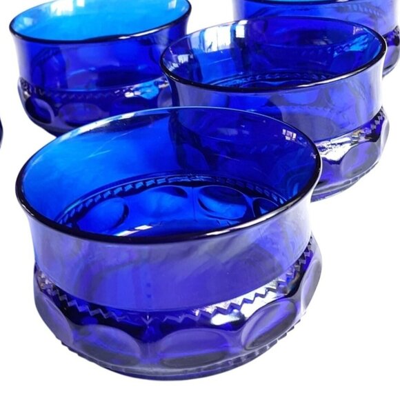 5 Indiana Glass thumbprint King's Crown Bowls Sherbet Cobalt Blue. - Picture 2 of 6